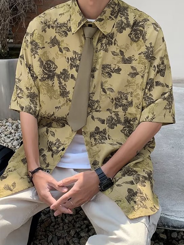 Men's Vintage Rose Print Shirt-2