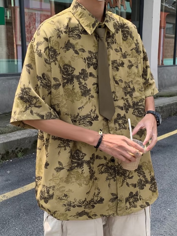 Men's Vintage Rose Print Shirt-3