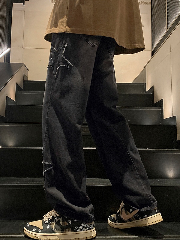 Men's Star Patchwork Loose Straight Leg Jean-2