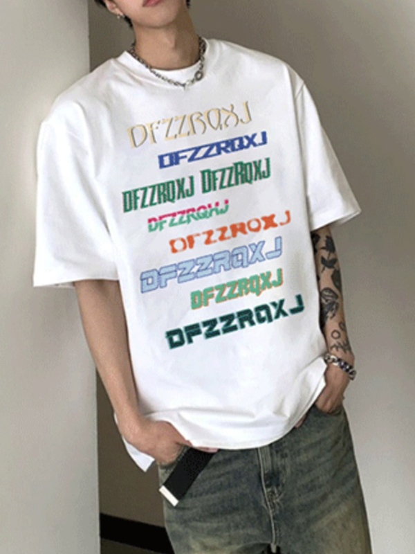Men's Colorful Letter Print Short Sleeve Tee-1