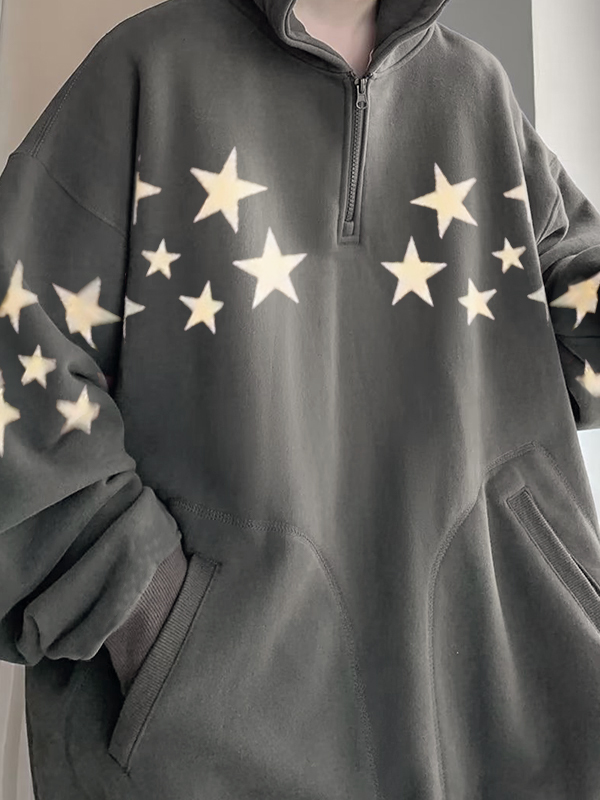 Men's Star Print Oversized Half Zip Hoodie-2