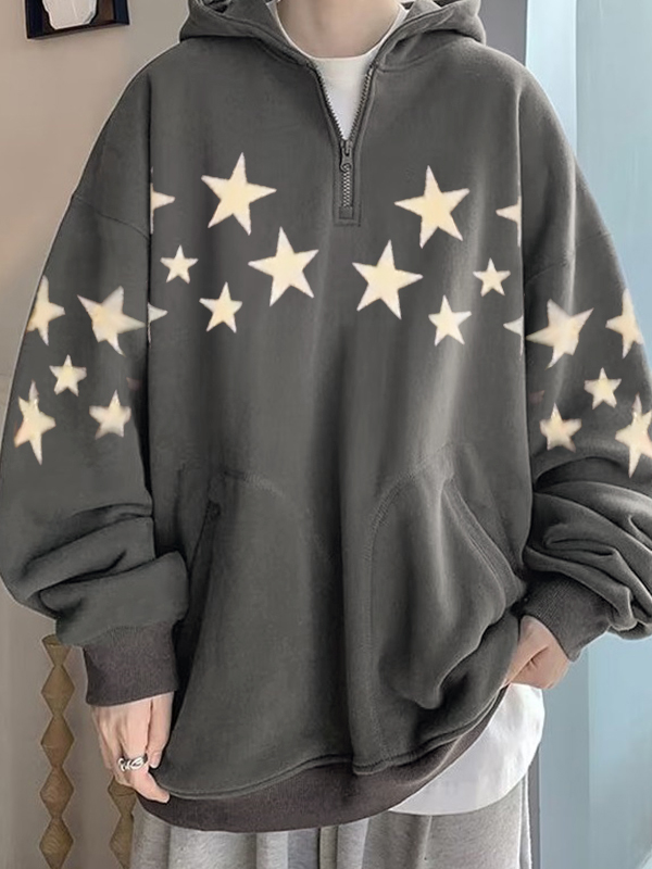 Men's Star Print Oversized Half Zip Hoodie-1