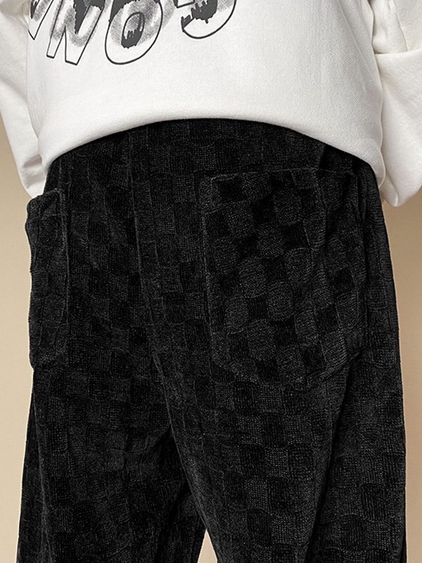 Men's Corduroy Checkerboard Print Drawstring Wide Leg Pants-2