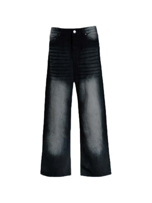 Men's Vintage Distressed Wash Dangle Straight Leg Jeans-3