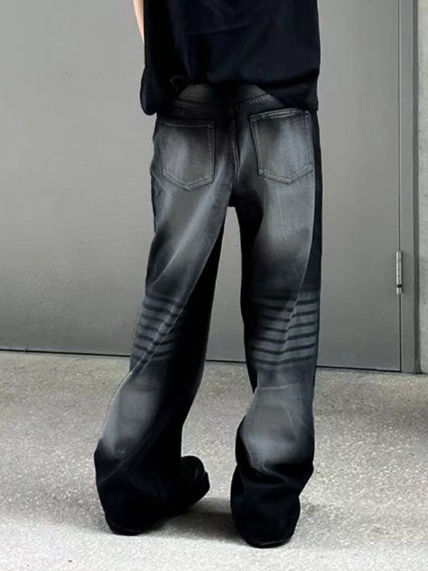 Men's Vintage Distressed Wash Dangle Straight Leg Jeans-1