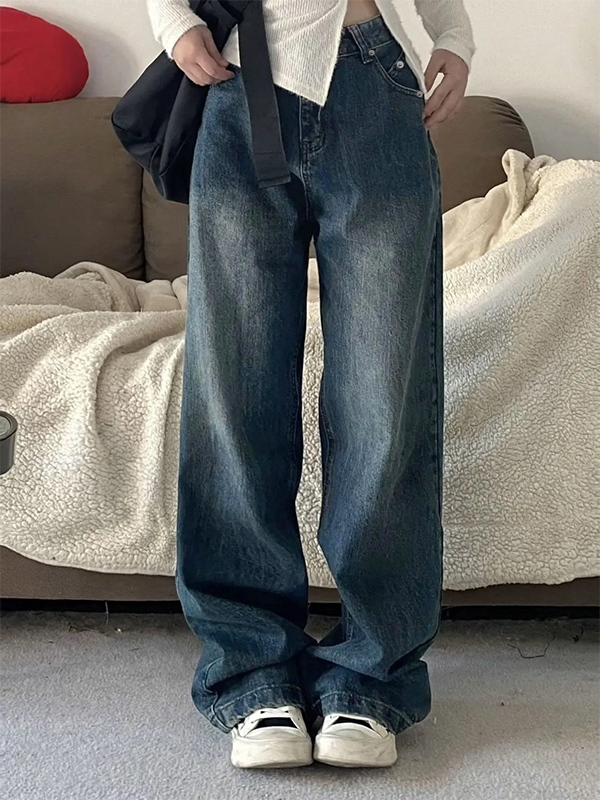 Vintage Blue Washed High Waist Boyfriend Jeans-1