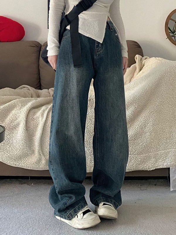 Vintage Blue Washed High Waist Boyfriend Jeans-2