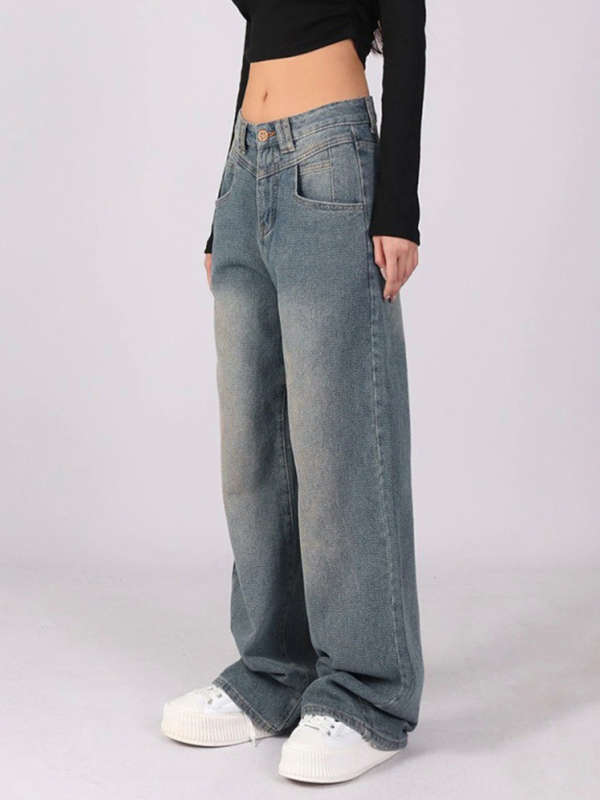 Vintage Washed High Waist Boyfriend Jeans-1
