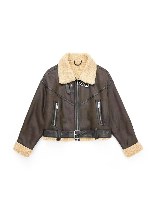 Lambswool Lined Leather Splice Short Jacket-5