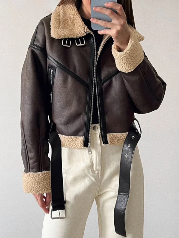 Lambswool Lined Leather Splice Short Jacket-1