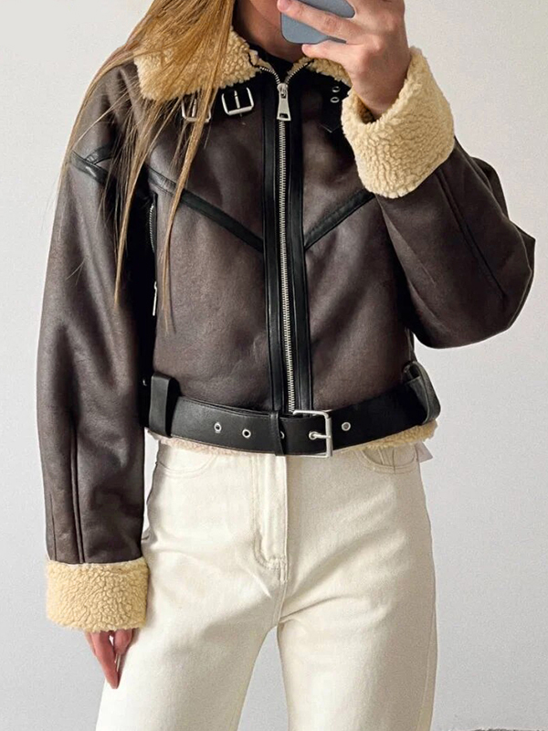 Lambswool Lined Leather Splice Short Jacket-2