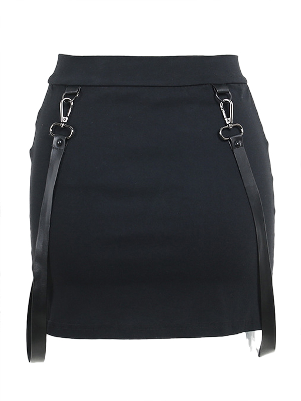 Gothic Double Zip Slit Buckle Decor Mini Skirt-5