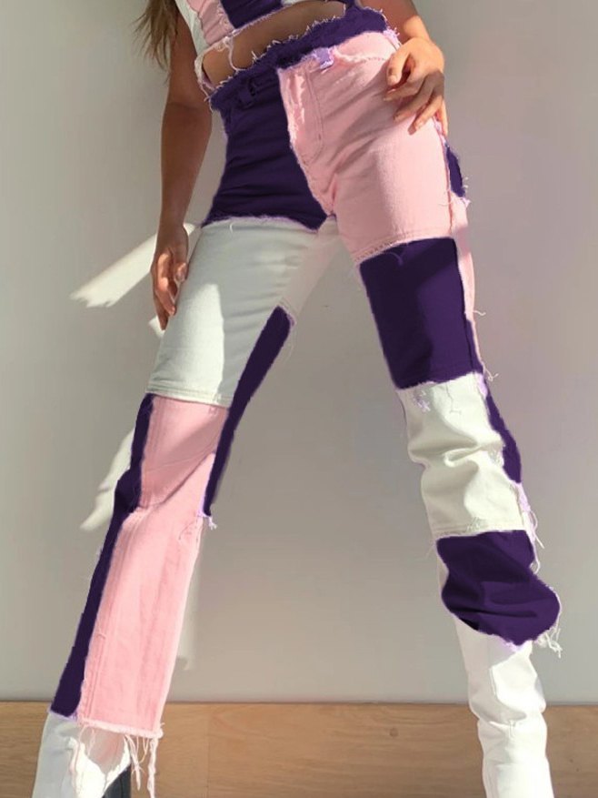 Pastel Patchwork Denim Boyfriend Jeans-2