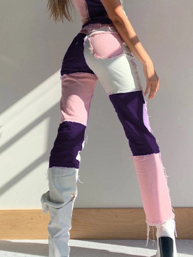 Pastel Patchwork Denim Boyfriend Jeans-3