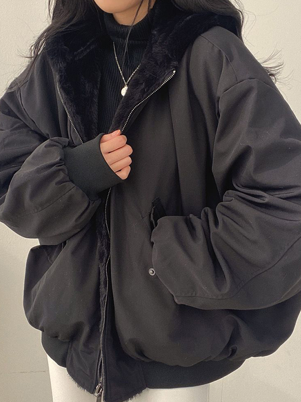 Reversible Oversize Fleece Hooded Jacket-1