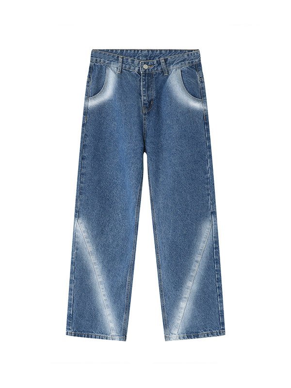 Men's Tie Dye Blue Straight Leg Jeans-4