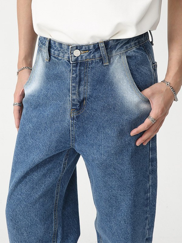 Men's Tie Dye Blue Straight Leg Jeans-3