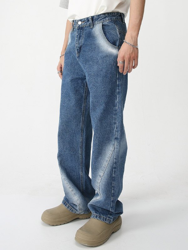 Men's Tie Dye Blue Straight Leg Jeans-1