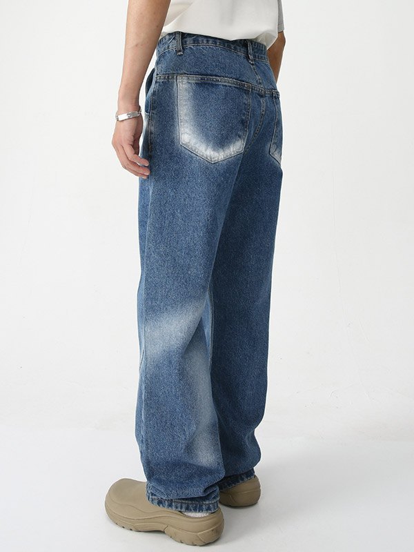 Men's Tie Dye Blue Straight Leg Jeans-2