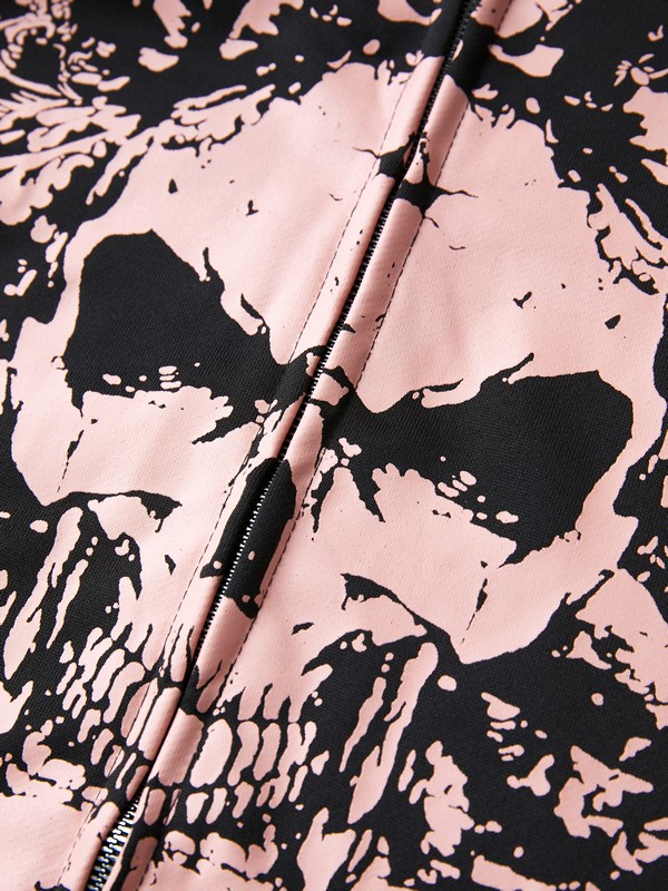 Skull Print Zip Up Oversized Hoodie-7