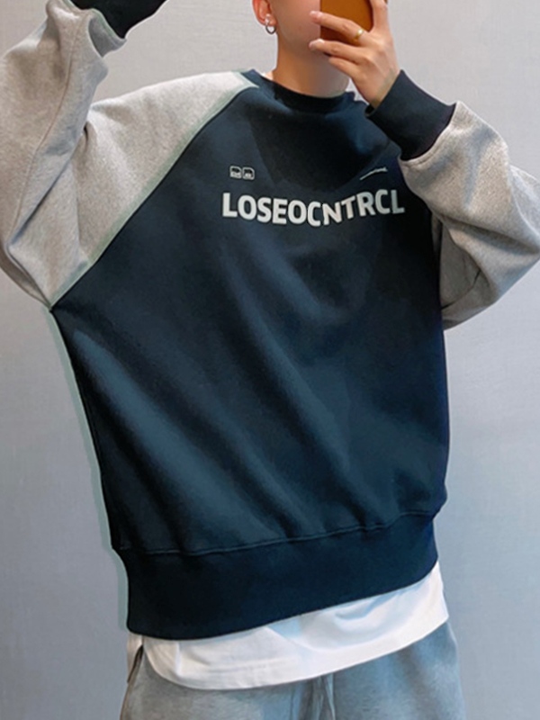 Men's Raglan Letter Print Pull Over Swetshirt-1