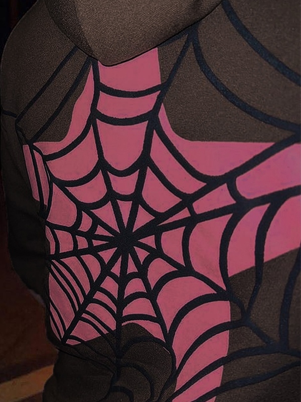 Men's Contrast Color Spider Web Print Oversized Hoodie-2