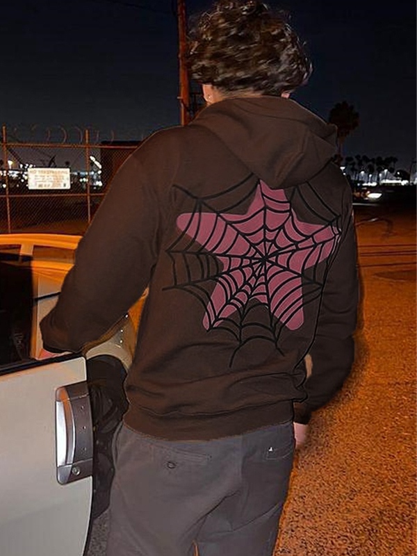 Men's Contrast Color Spider Web Print Oversized Hoodie-1