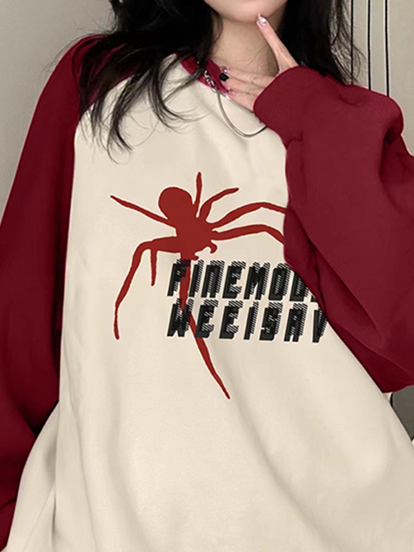 Contrast Color Spider Print Raglan Sweatshirt-1