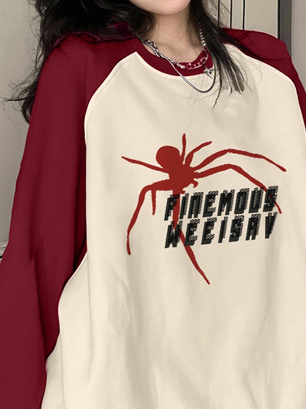 Contrast Color Spider Print Raglan Sweatshirt-2