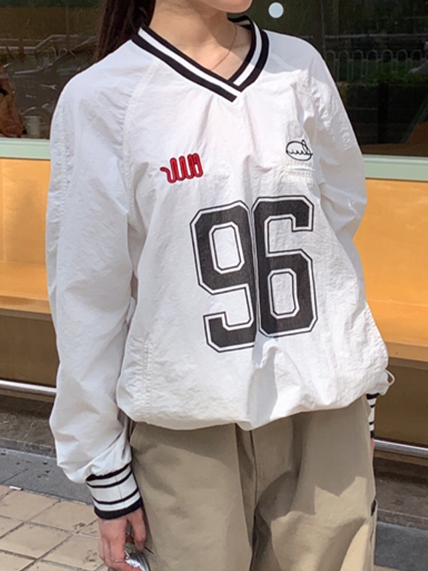 Number Print V Neck Thin Sweatshirt-1