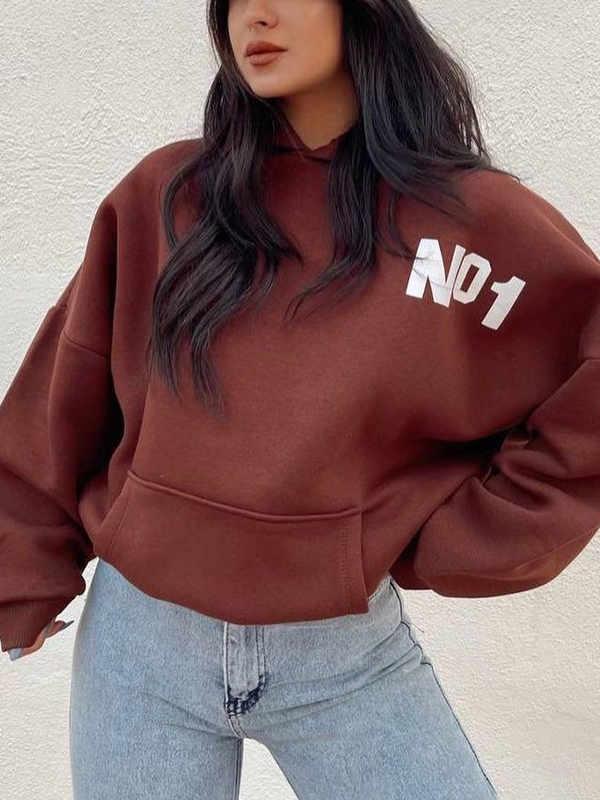 Letter Print Short Oversized Hoodie-1