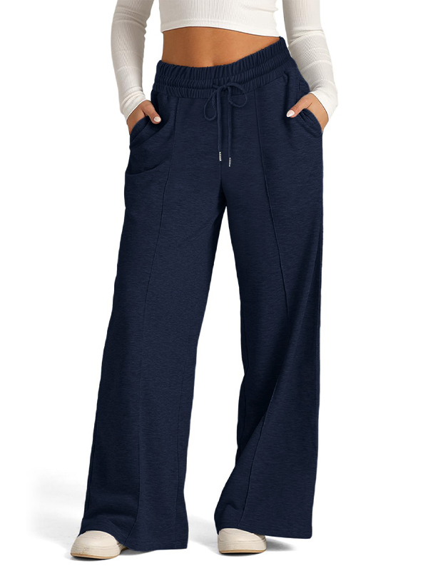 Solid Splice Drawstring Sweatpants-1