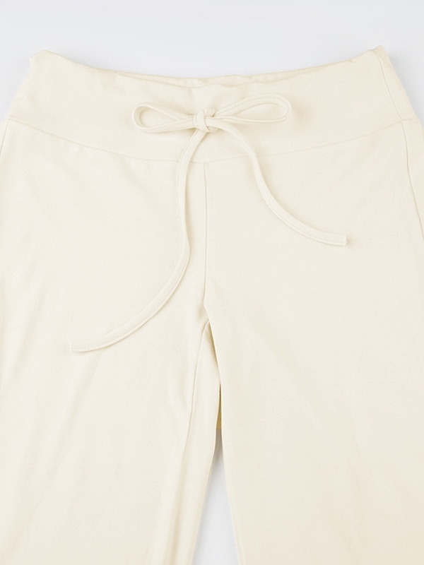 Solid Turned Waist Tie Up Flare Leg Pants-4