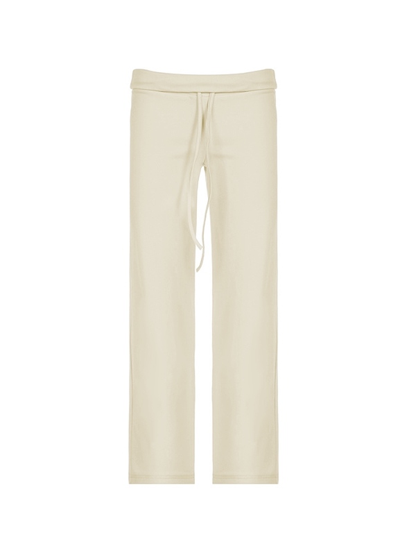 Solid Turned Waist Tie Up Flare Leg Pants-3