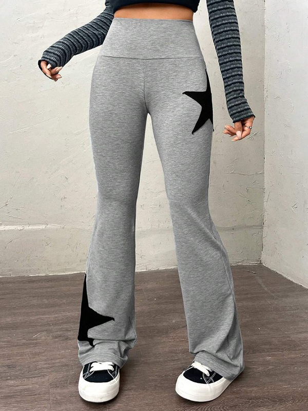 Star Print Highly Elastic High Rise Flare Leg Pants-1