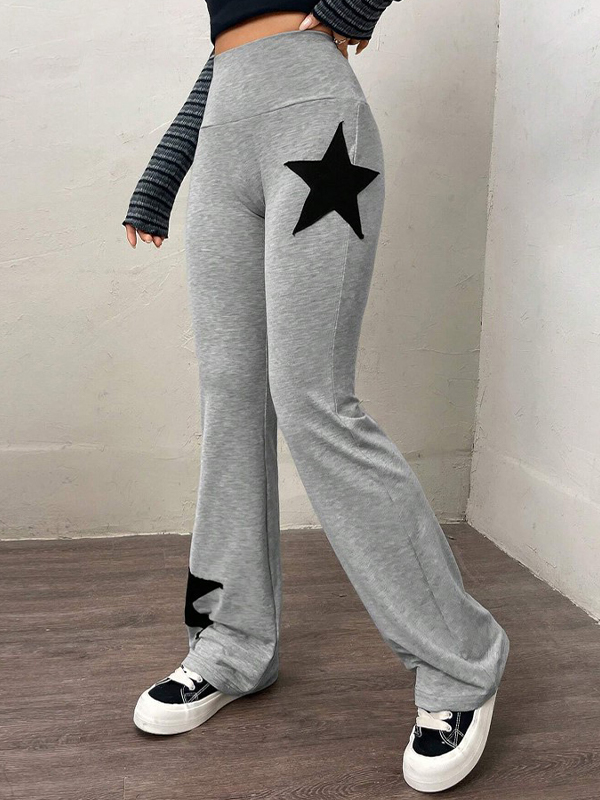 Star Print Highly Elastic High Rise Flare Leg Pants-2