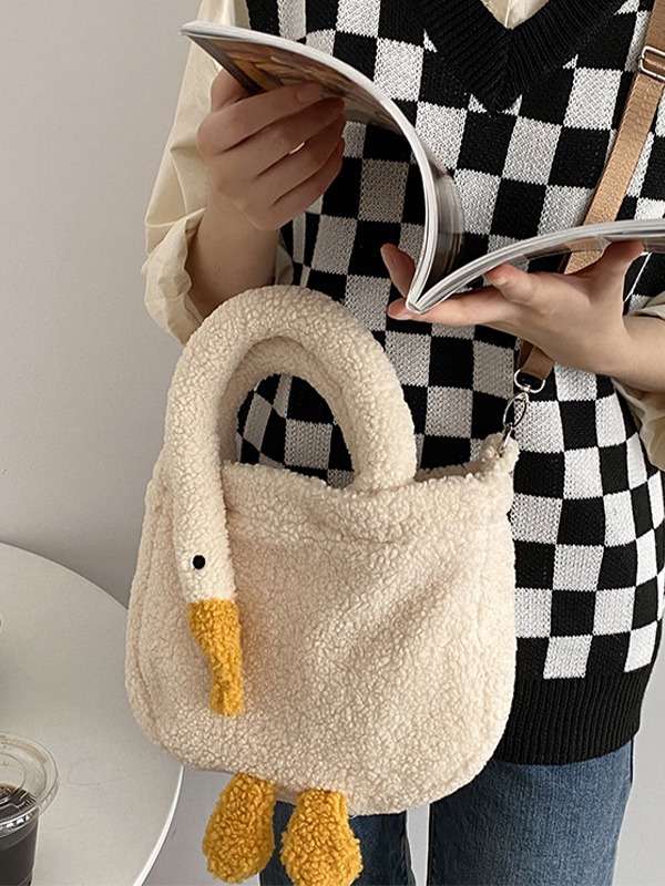 Goose Pattern Fleece Crossbody HandBag-1