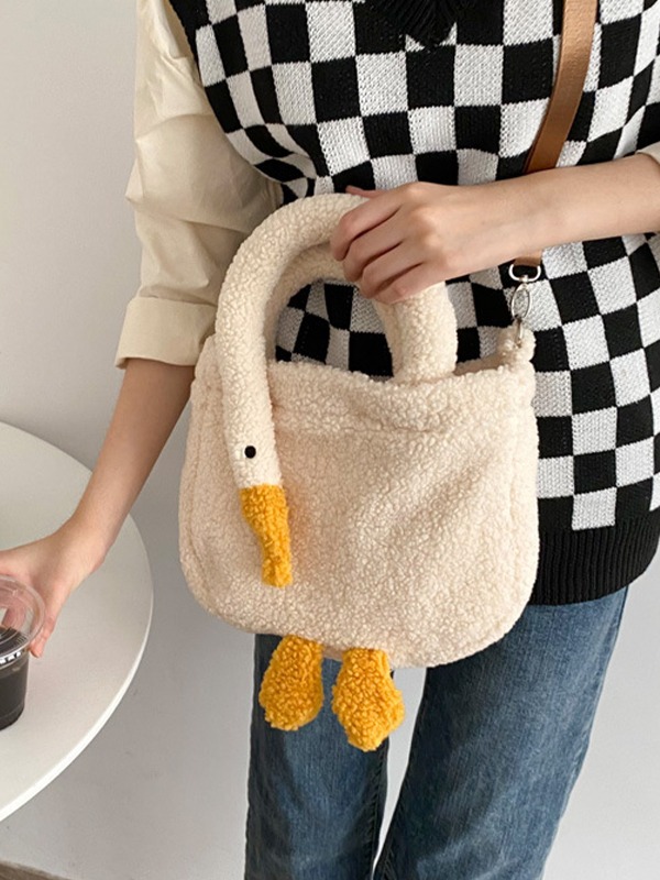Goose Pattern Fleece Crossbody HandBag-4