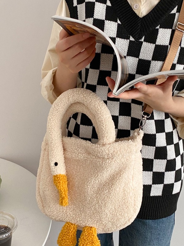 Goose Pattern Fleece Crossbody HandBag-3