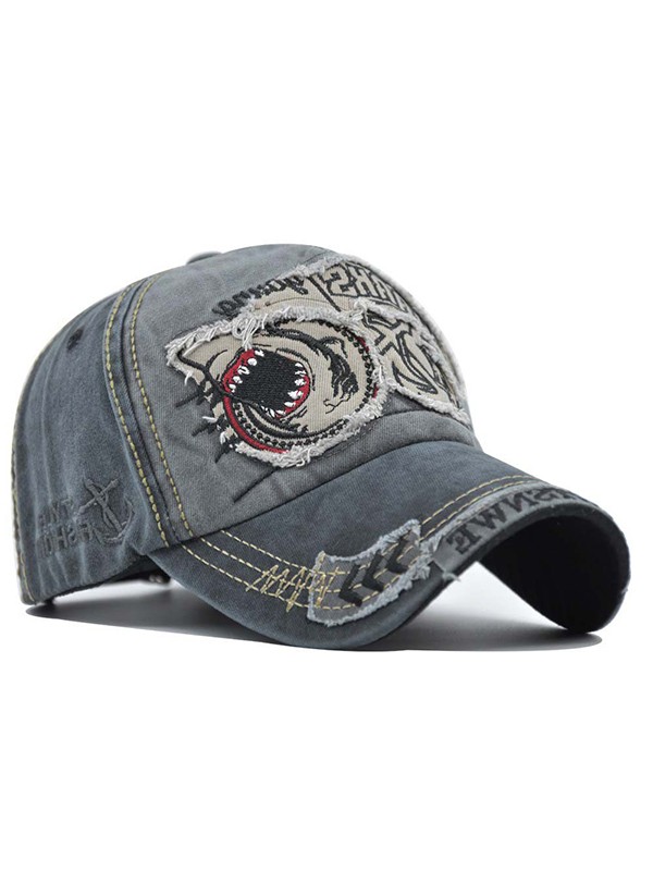 Vintage Shark Embroidered Distressed Baseball Cap-1