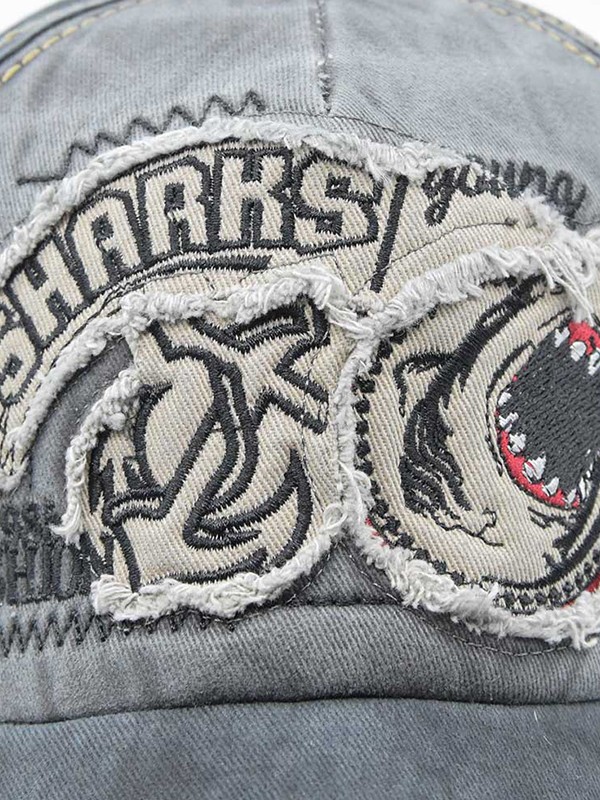 Vintage Shark Embroidered Distressed Baseball Cap-3