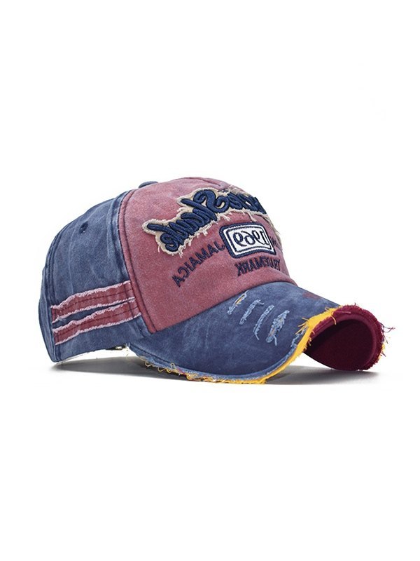 Embroidery Patchwork Distressed Baseball Cap-1