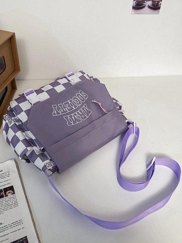 Buckle Strap Checkered Nylon Crossbody Bag-1