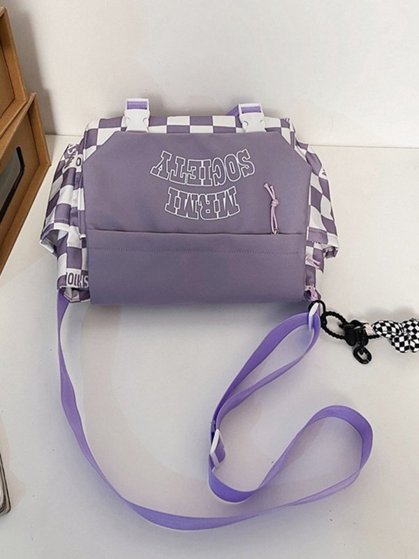 Buckle Strap Checkered Nylon Crossbody Bag-3