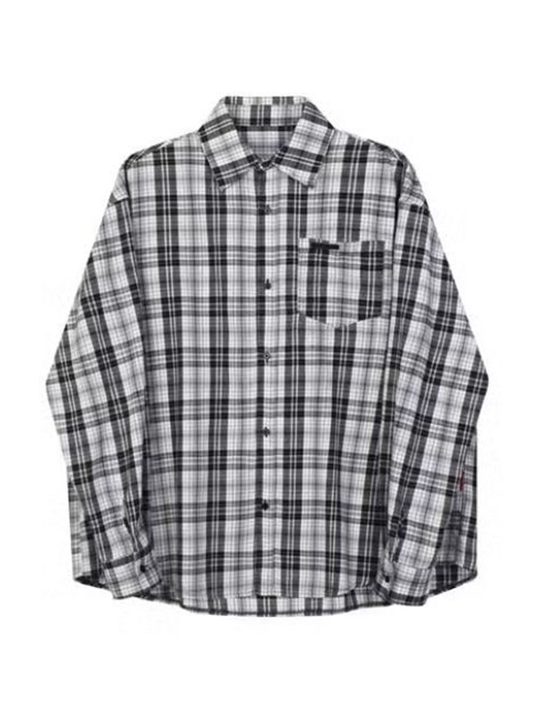 Versatile Checkered Long Sleeve Blouse-1