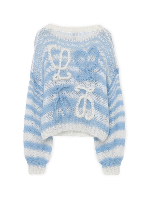 Stripe Crochet Baggy Sweater-5