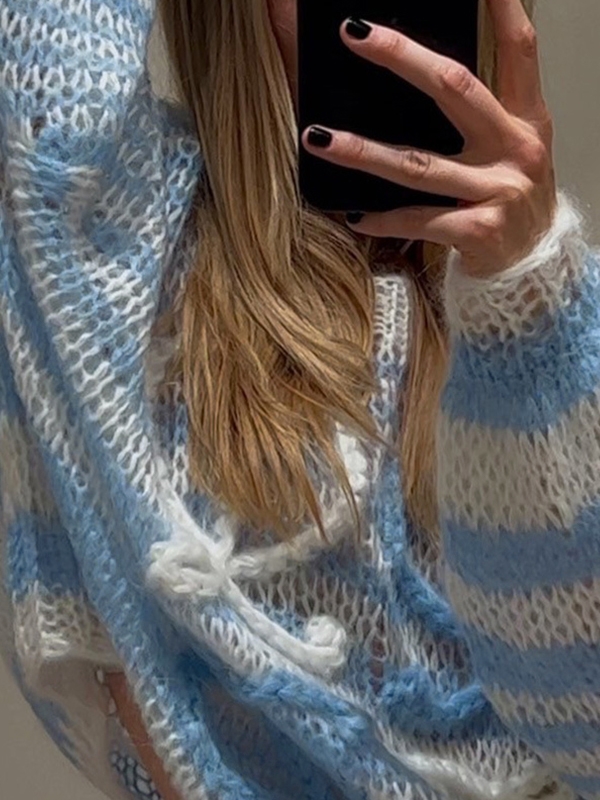 Stripe Crochet Baggy Sweater-1