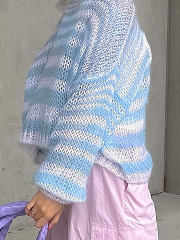 Stripe Crochet Baggy Sweater-4