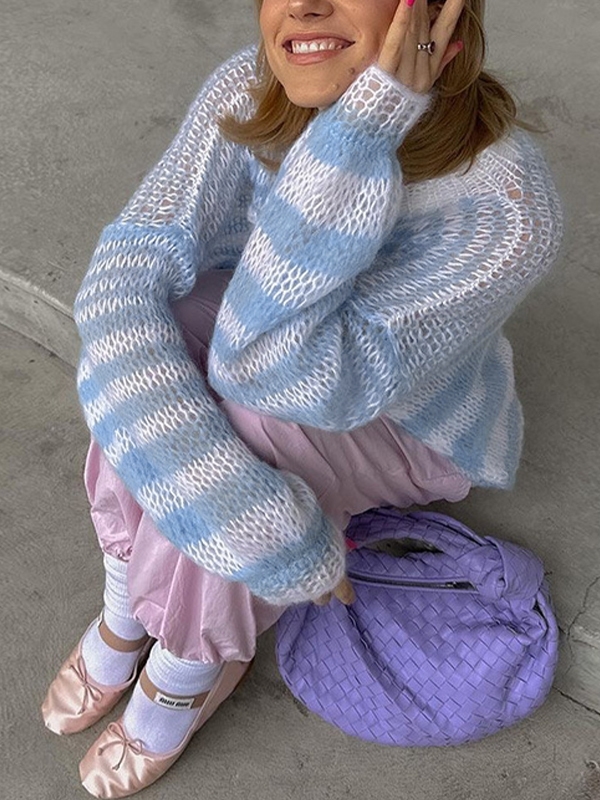Stripe Crochet Baggy Sweater-2