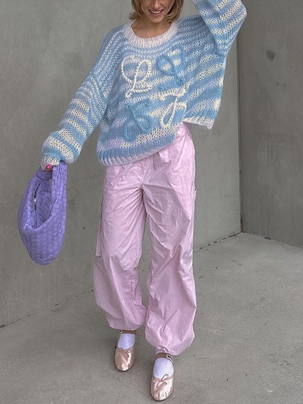 Stripe Crochet Baggy Sweater-3